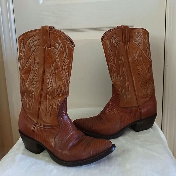 Vintage 90s Nocona Brown Teju Lizard Cowboy Boots 9.5 D Western Wear Texas Made main image 5